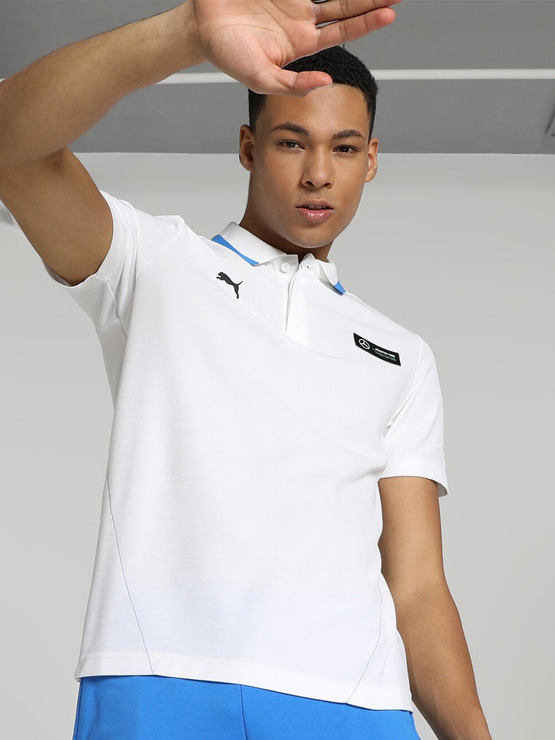PUMA Motorsport Polo Collar Cotton T-Shirt, White