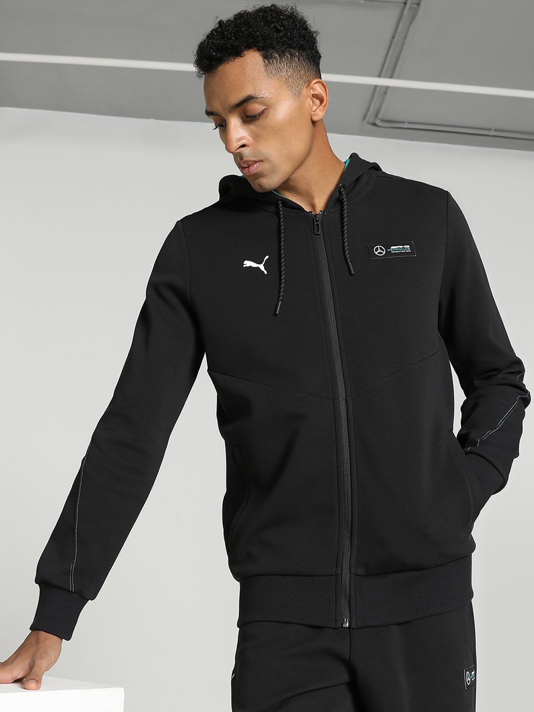 PUMA Motorsport Hooded Long Sleeves Knitted Cotton Jacket, Black