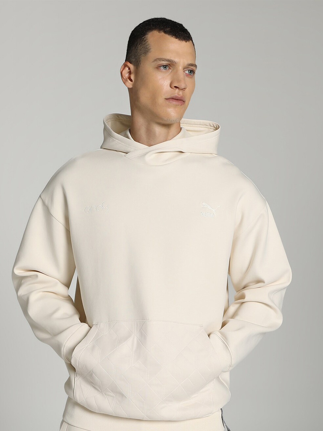 

one8 x PUMA Hooded Cotton Pullover Sweatshirt, Cream