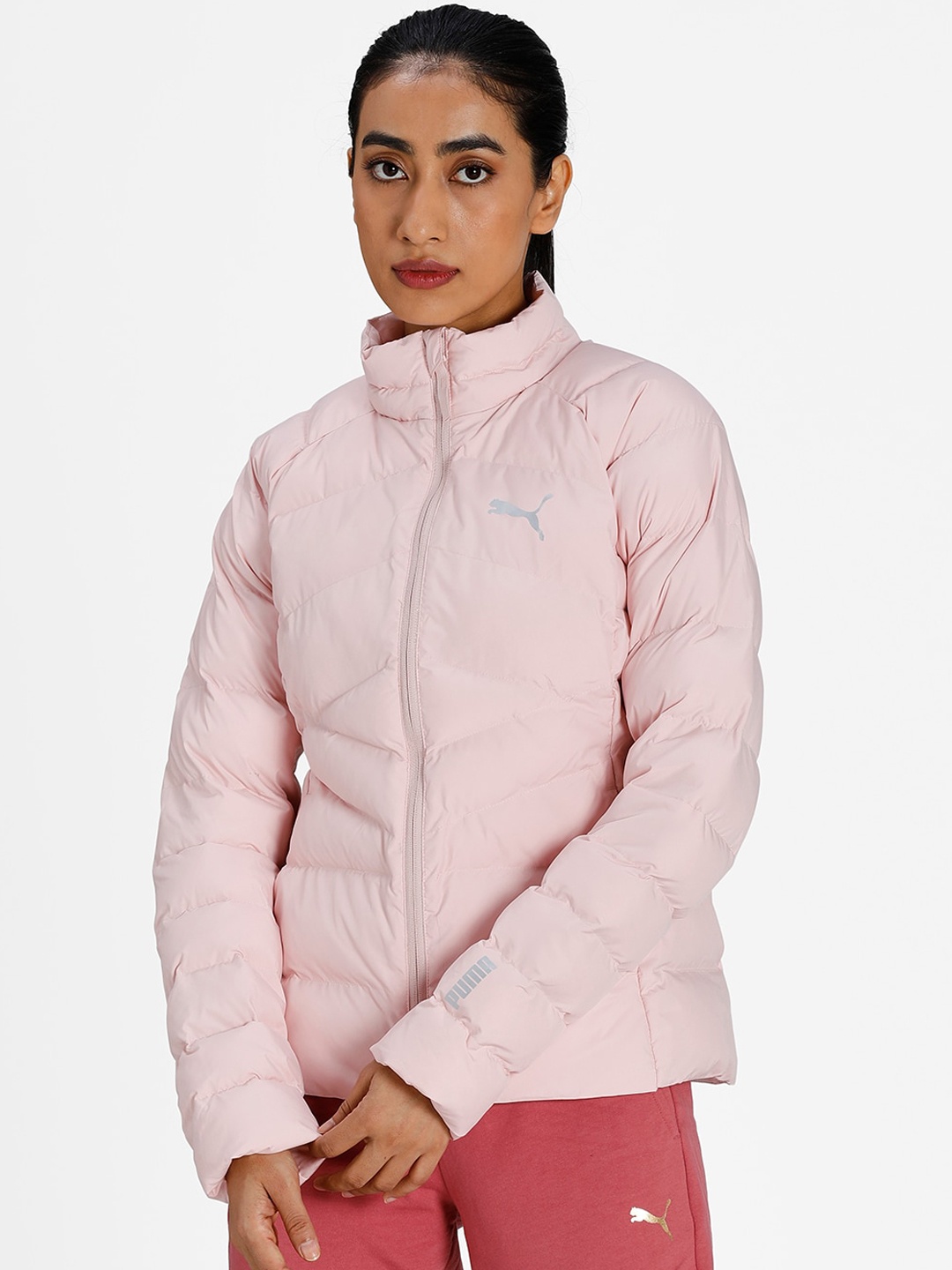 

Puma Logo Printed WarmCell Lightweight Slim Down Cotton Puffer Jacket, Pink
