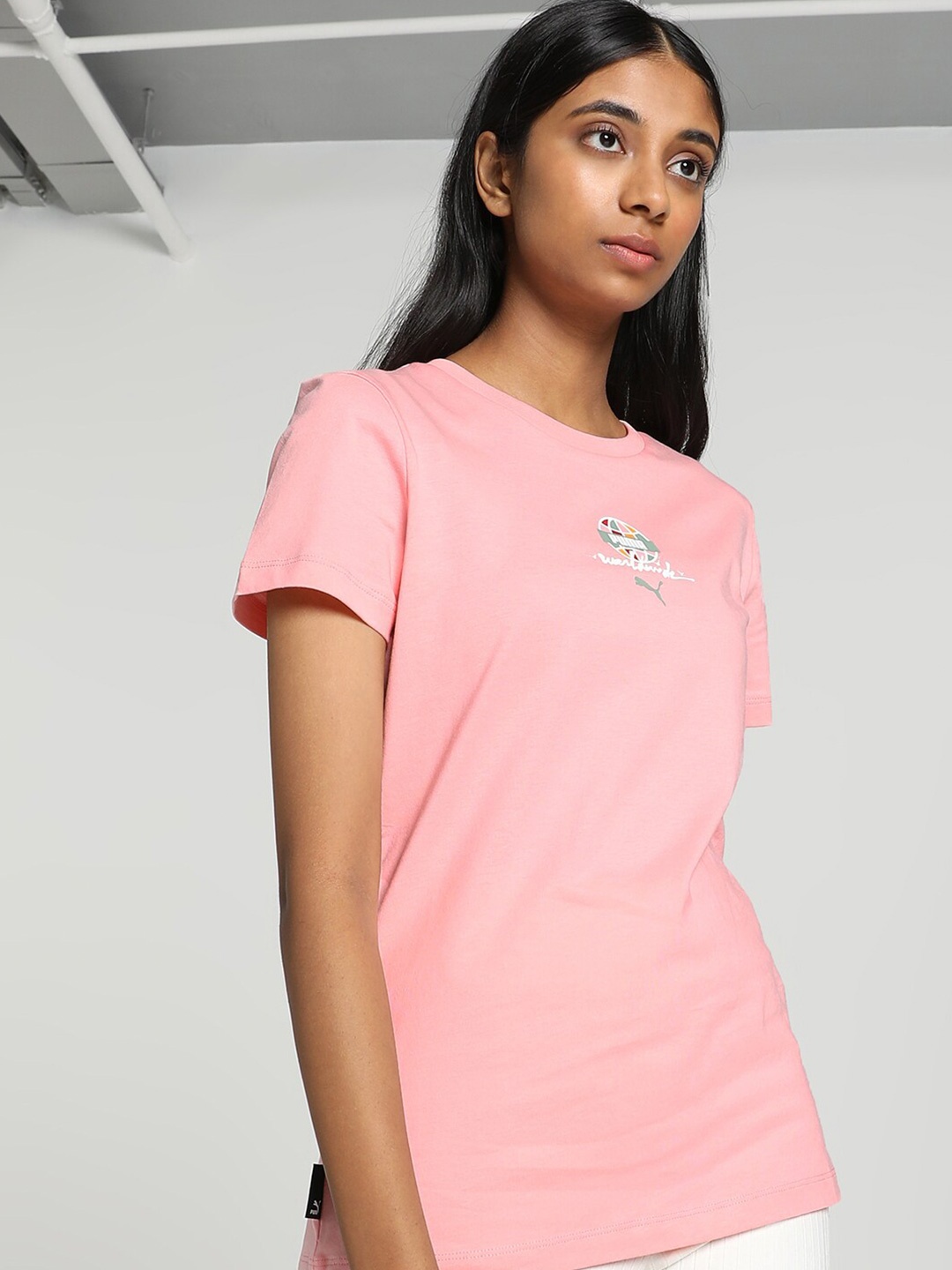 

Puma Brand Logo Printed Cotton T-Shirt, Pink