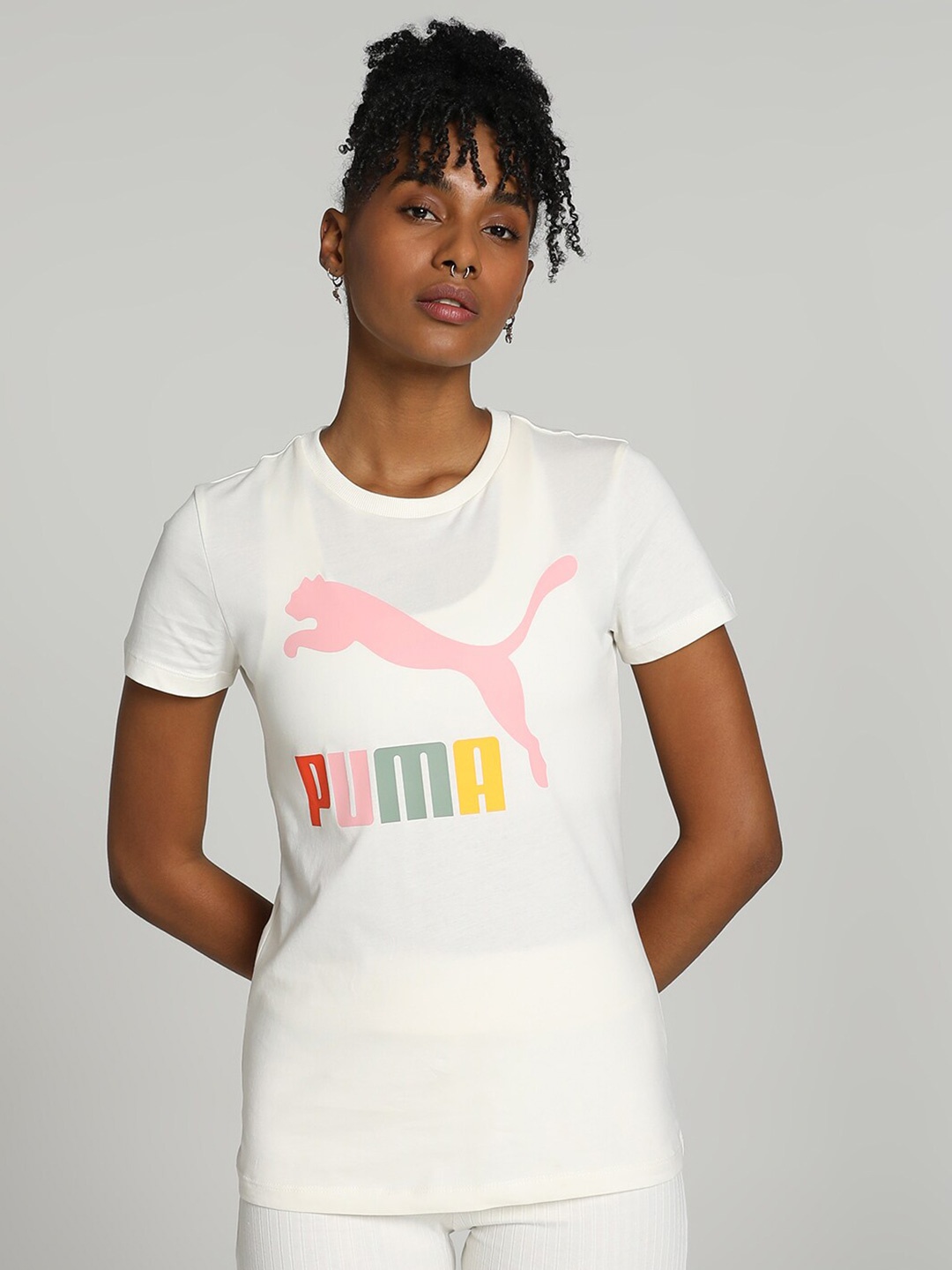 

Puma Classics Color Logo Printed Cotton T-Shirt, White