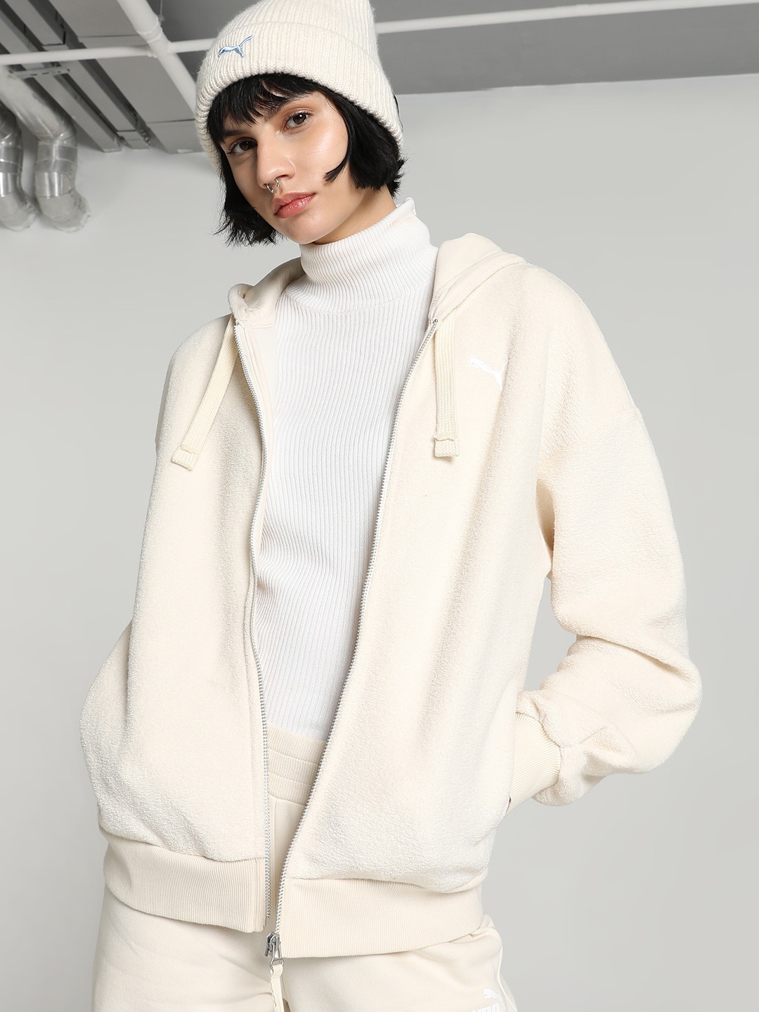 

Puma HER Winterised Hooded Open Front Jacket, Cream