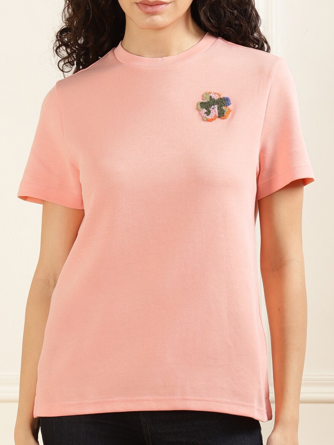 

Ted Baker Round Neck Applique Detail Cotton T-shirt, Pink
