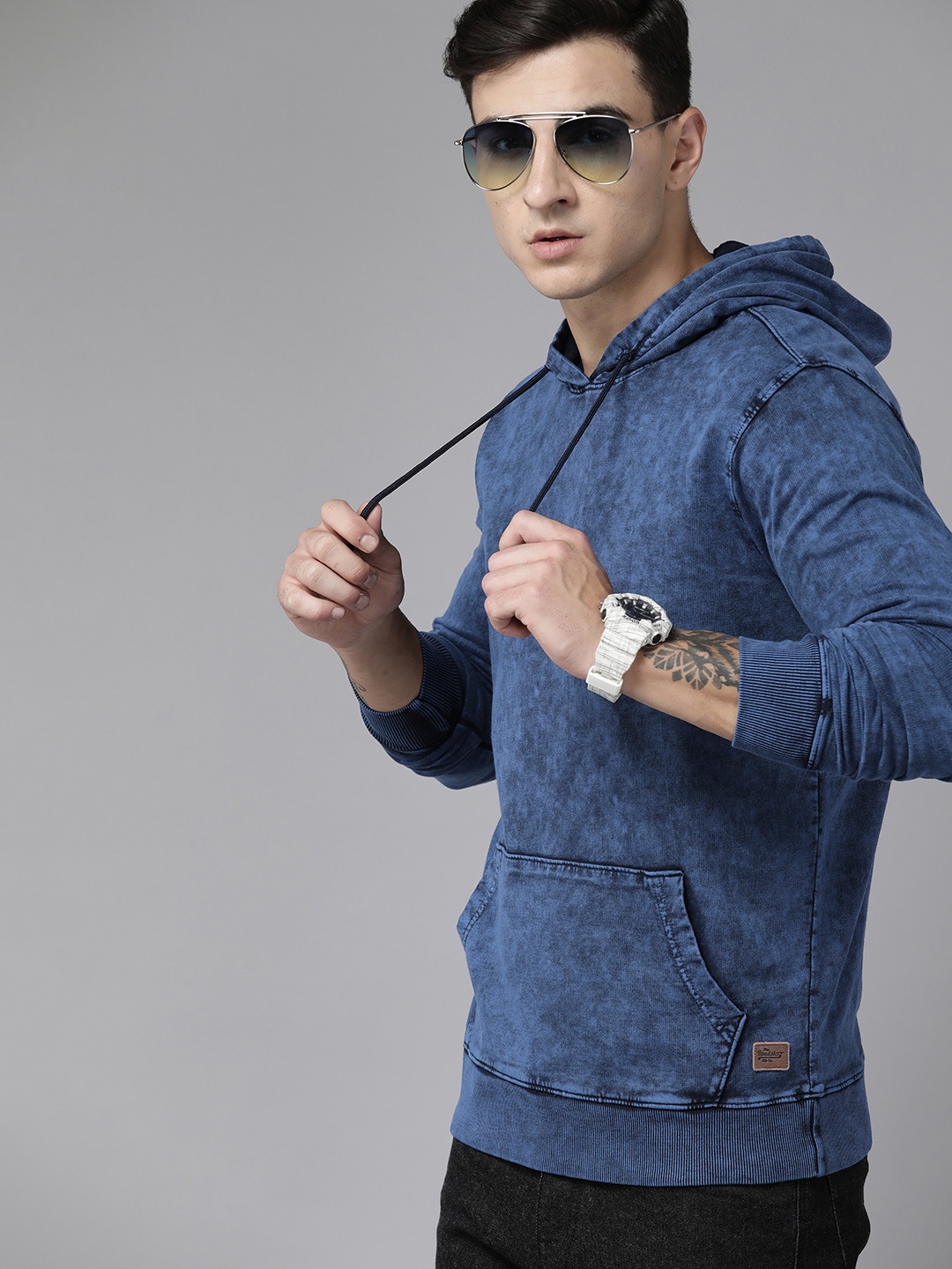 

Roadster Men Hooded Cotton Sweatshirt, Navy blue