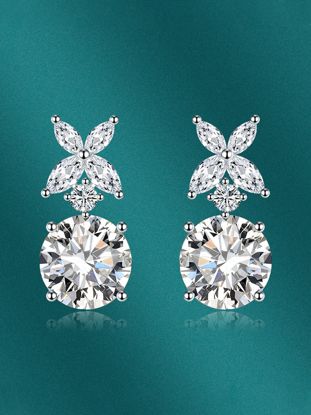 

Designs & You Silver Plated Cubic Zirconia Studded Circular Drop Earrings