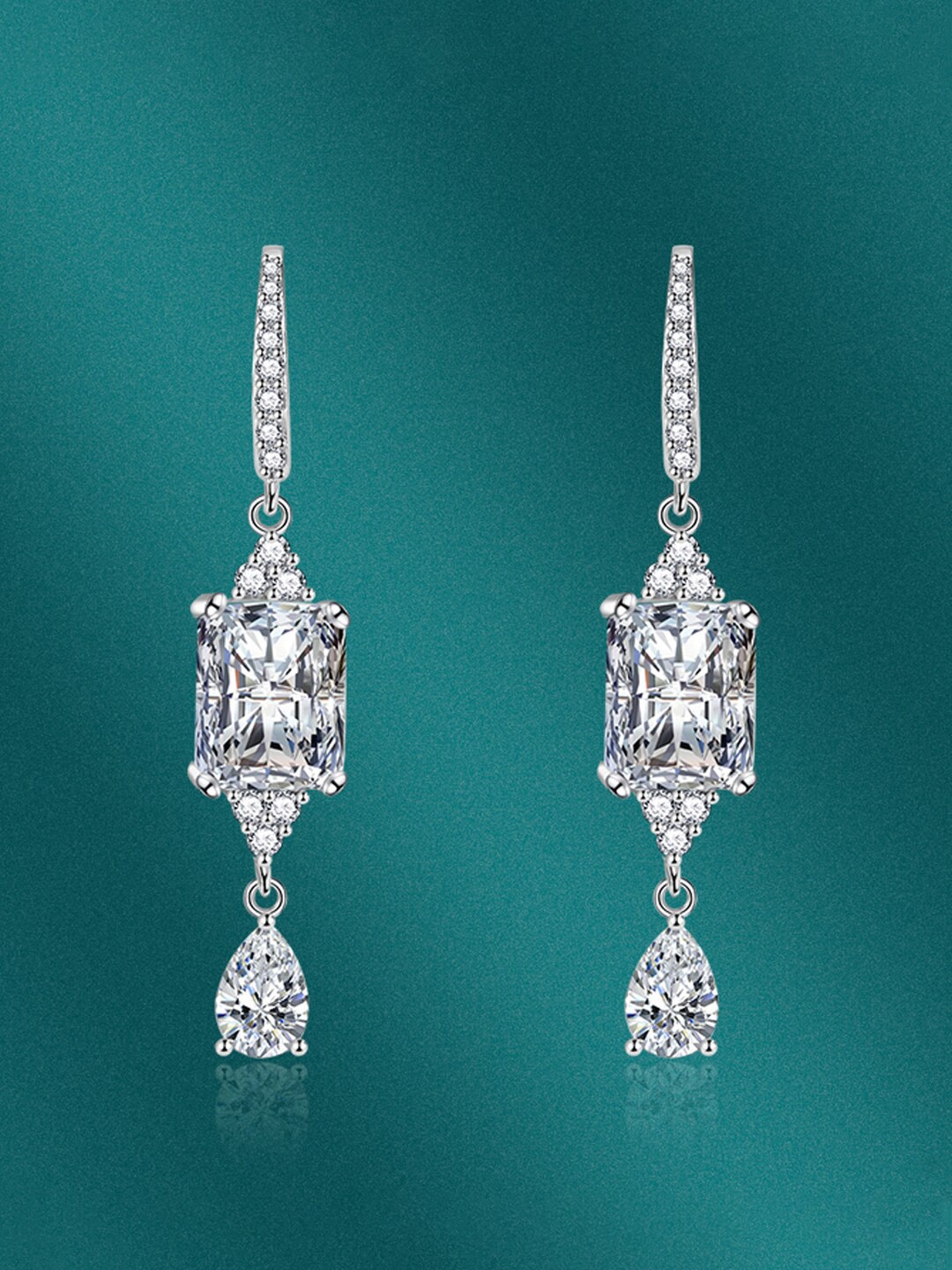 

Designs & You Silver-Plated Cubic Zirconia Studded Geometric Drop Earrings