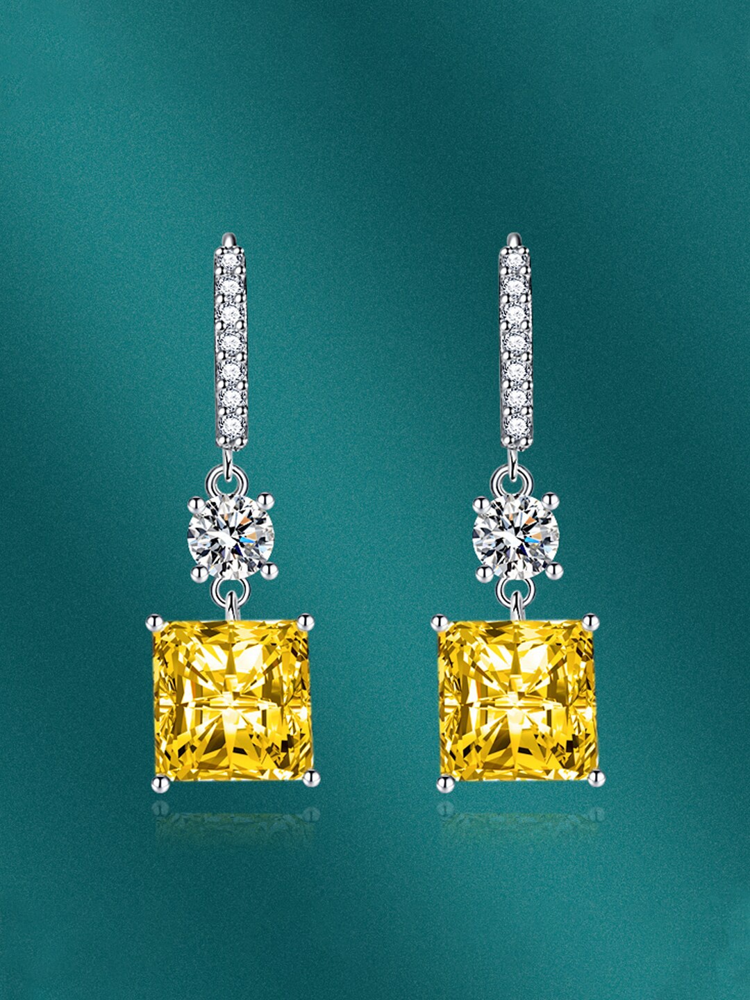 

Designs & You Silver-Plated Cubic Zirconia-Studded Square Hoop Earrings