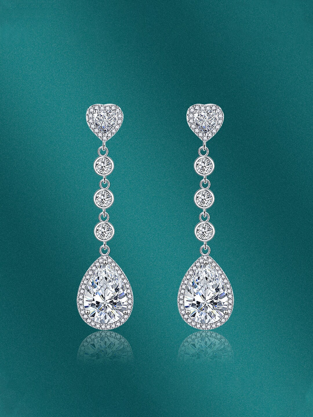 

Designs & You Silver-Plated Cubic Zirconia-Studded Teardrop Shaped Drop Earrings