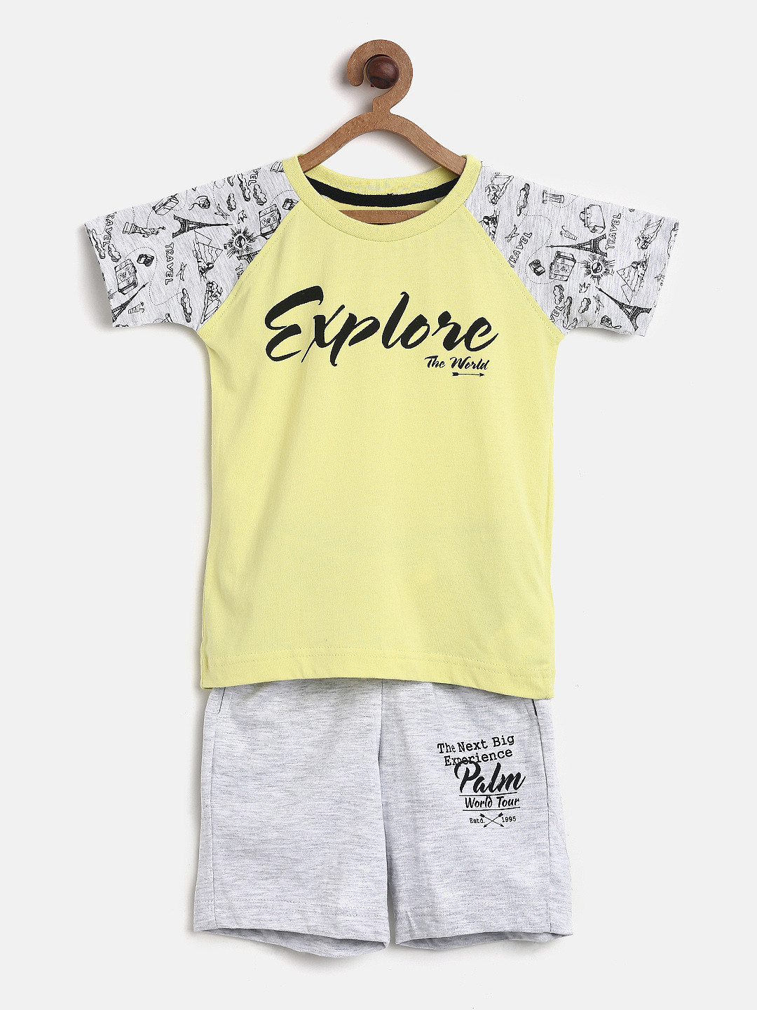 

Palm Tree Boys Yellow & Grey Printed T-shirt with Shorts