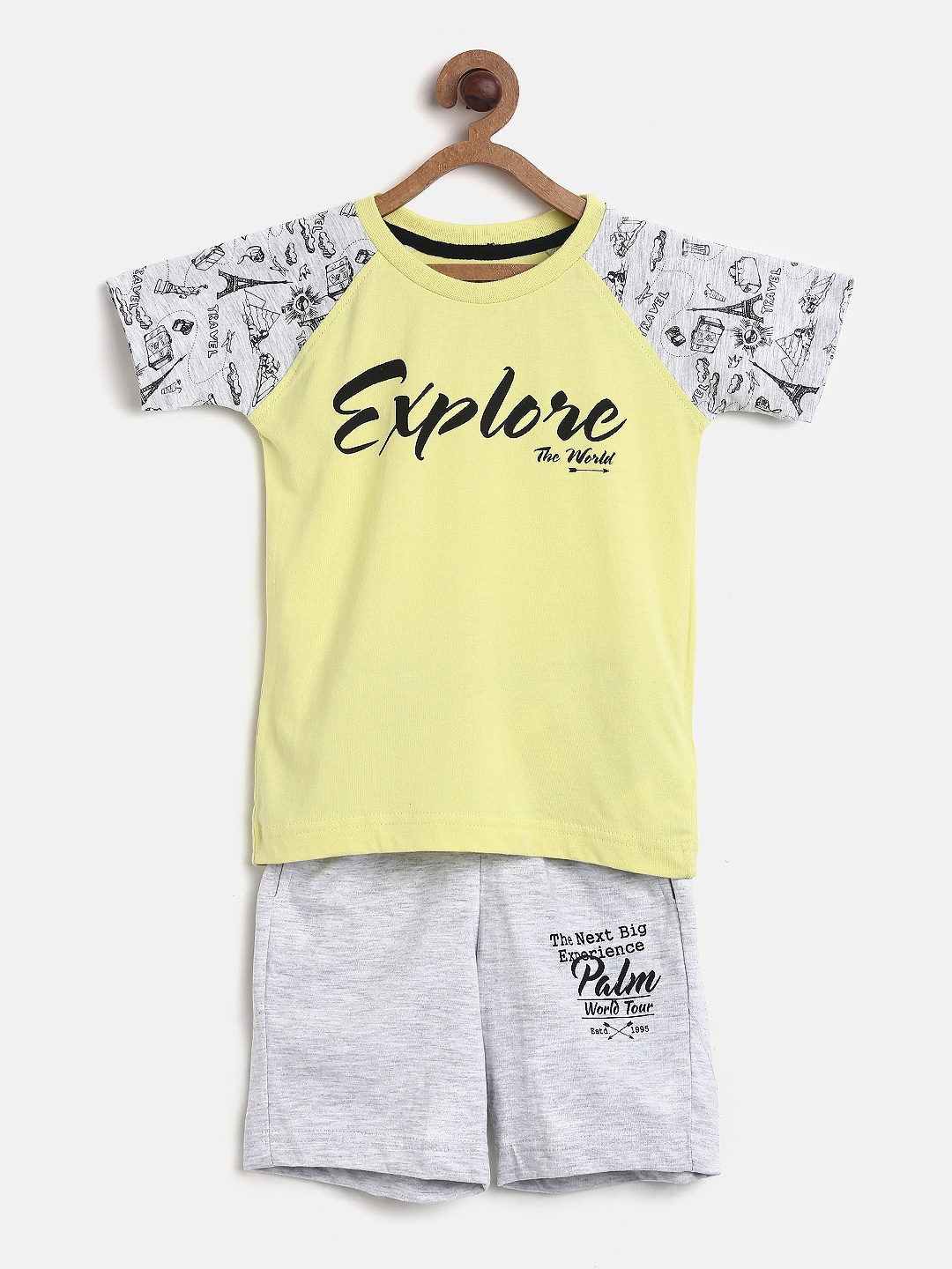 

Palm Tree Boys Yellow & Grey Printed T-shirt with Shorts