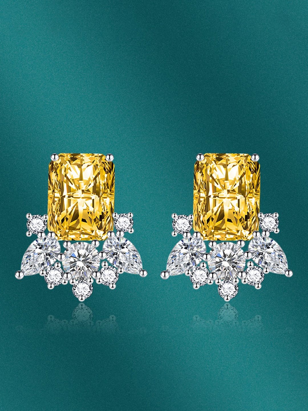 

Designs & You Yellow Silver-Plated Cubic Zirconia-Studded Geometric Studs Earrings