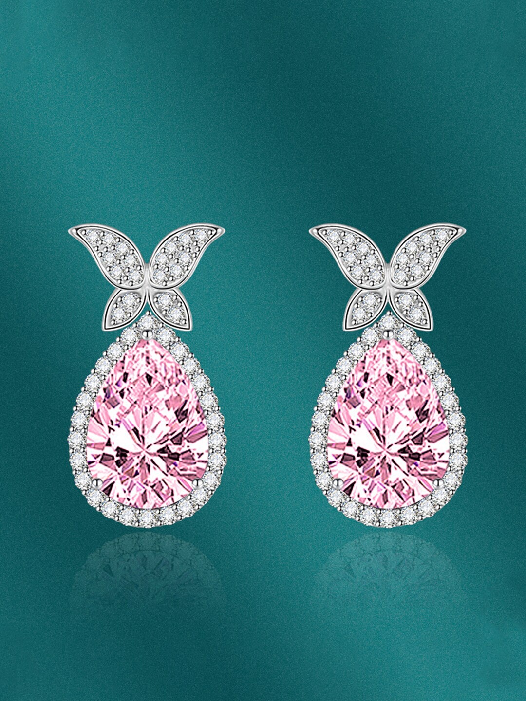 

Designs & You Silver-Plated Cubic Zirconia Studded Teardrop Shaped Drop Earrings