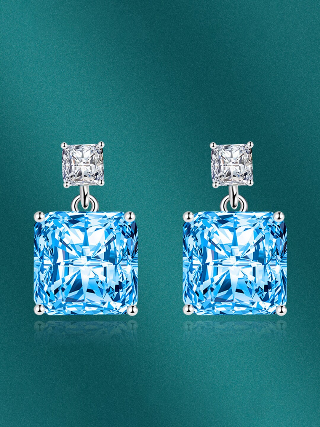 

Designs & You Cubic Zirconia Silver Plated Square Studs Earrings