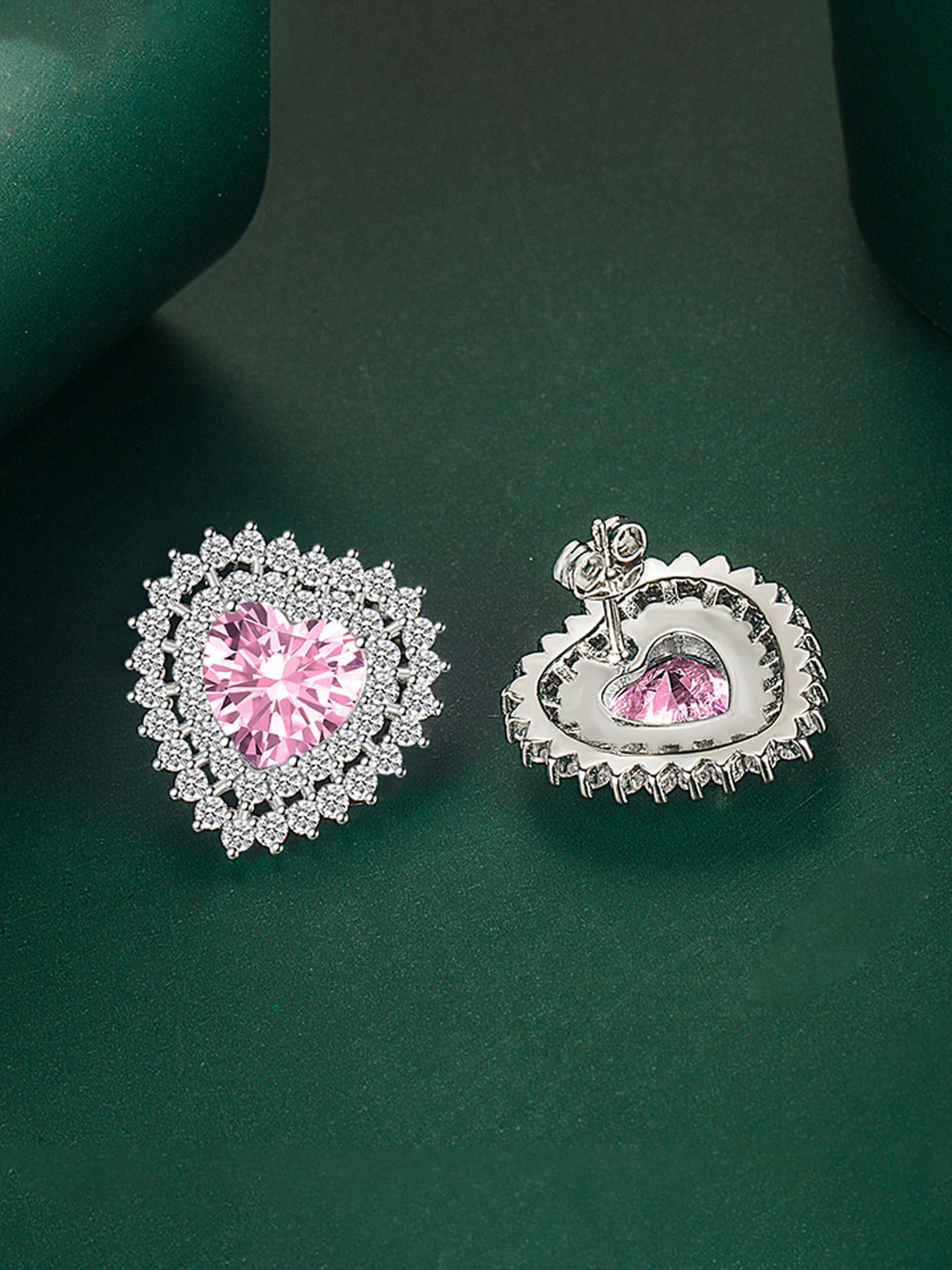 

Designs & You Silver-Plated Cubic Zirconia-Studded Heart Shaped Studs Earrings
