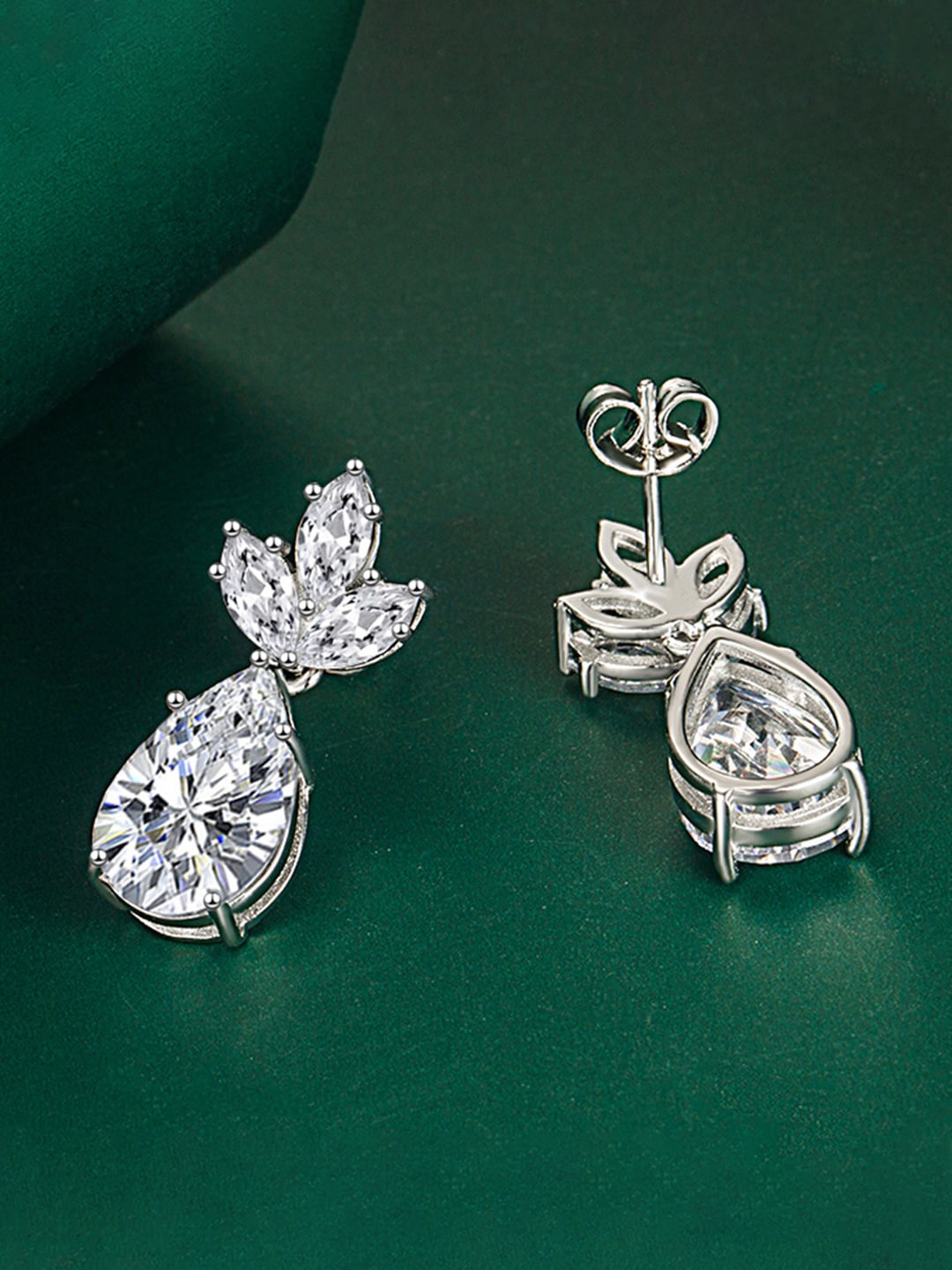 

Designs & You Cubic Zirconia Silver Plated Teardrop Shaped Drop Earrings