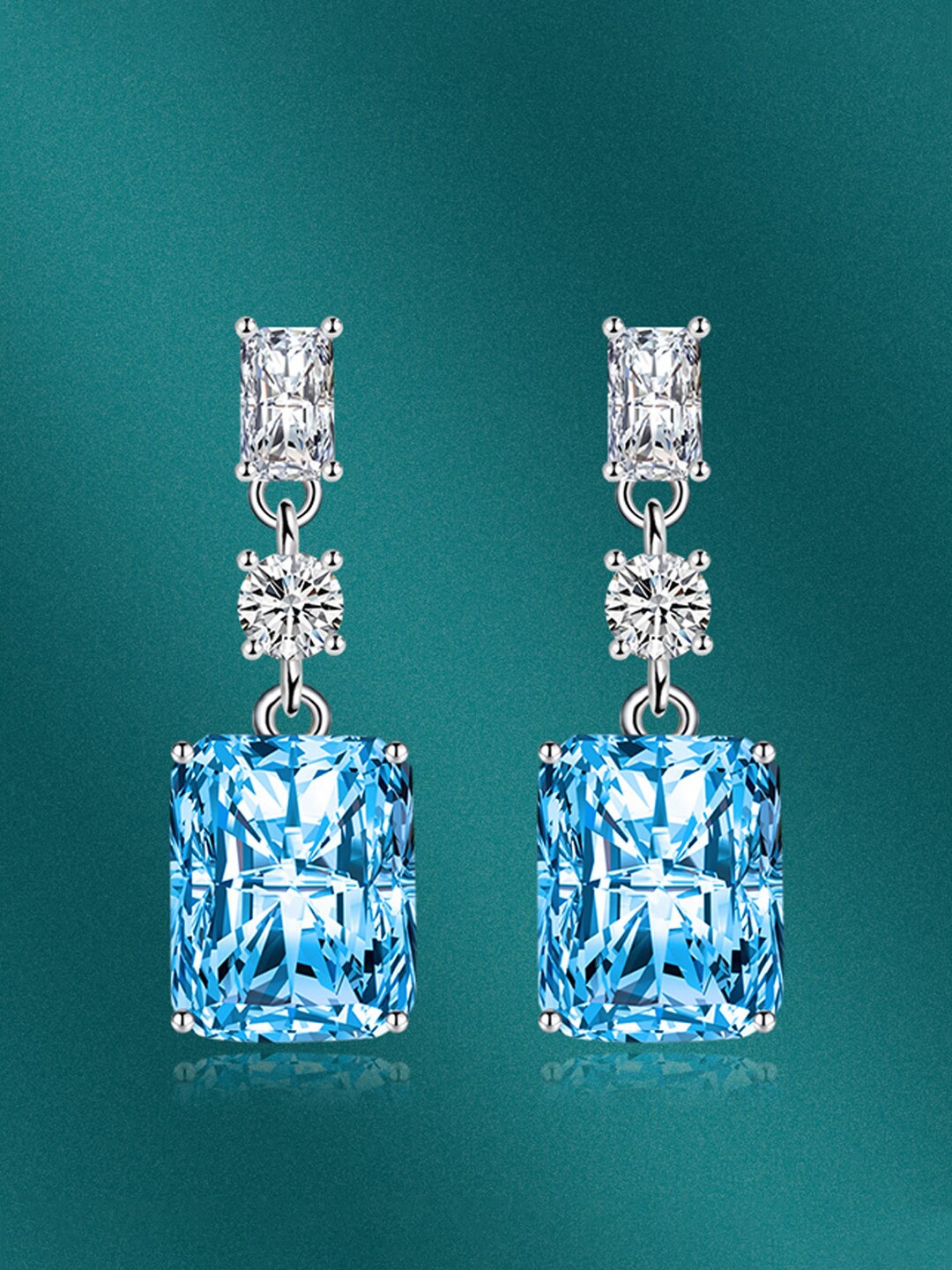 

Designs & You Silver-Plated Cubic Zirconia-Studded Square Shaped Drop Earrings