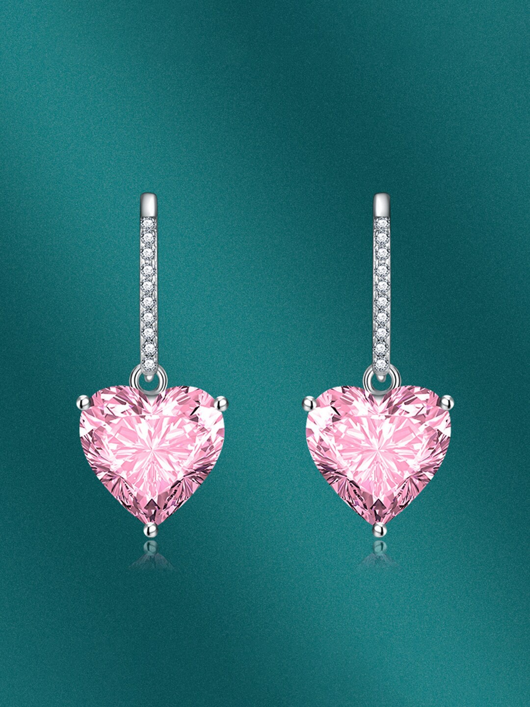 

Designs & You Silver-Plated Cubic Zirconia Heart Shaped Drop Earrings