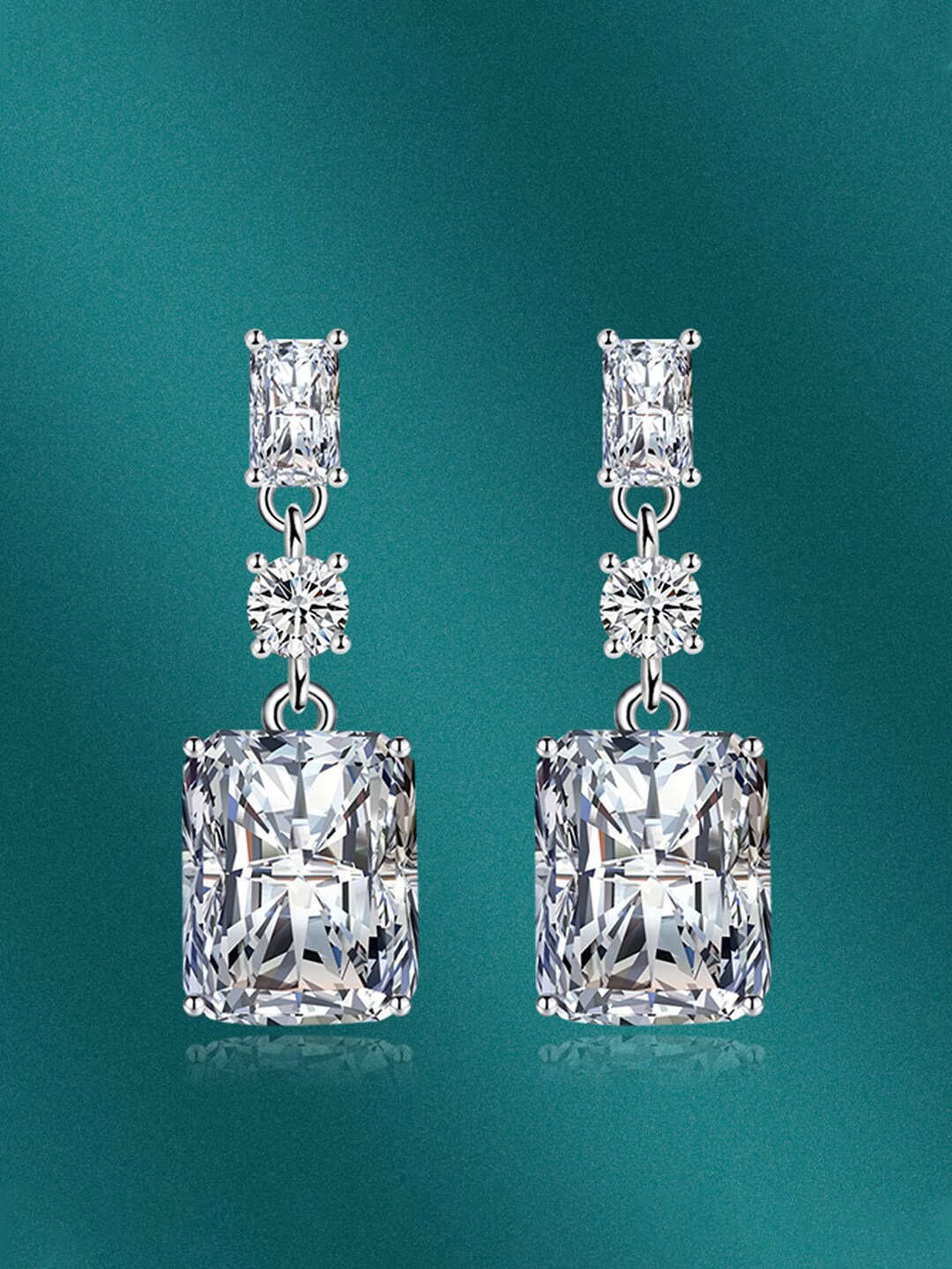 

Designs & You Silver-Plated Cubic Zirconia Square-Shaped Drop Earrings