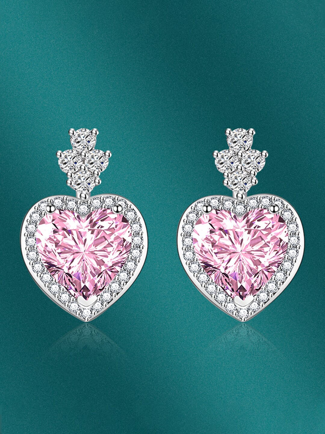 

Designs & You Silver-Plated Cubic Zirconia Studded Heart Shaped Drop Earrings