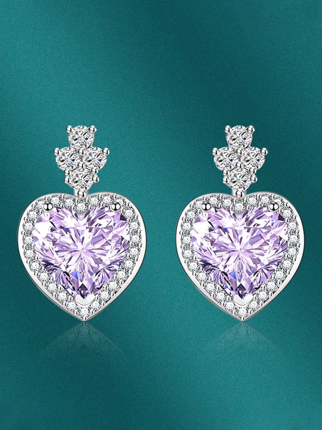 

Designs & You Cubic Zirconia Silver Plated Heart Shaped Drop Earrings