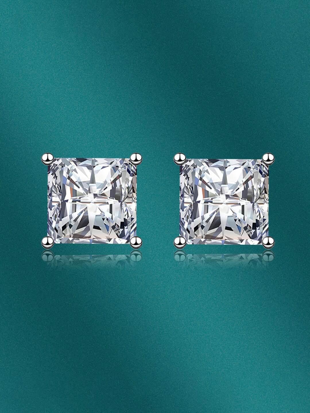 

Designs & You Cubic Zirconia Silver Plated Square Studs Earrings