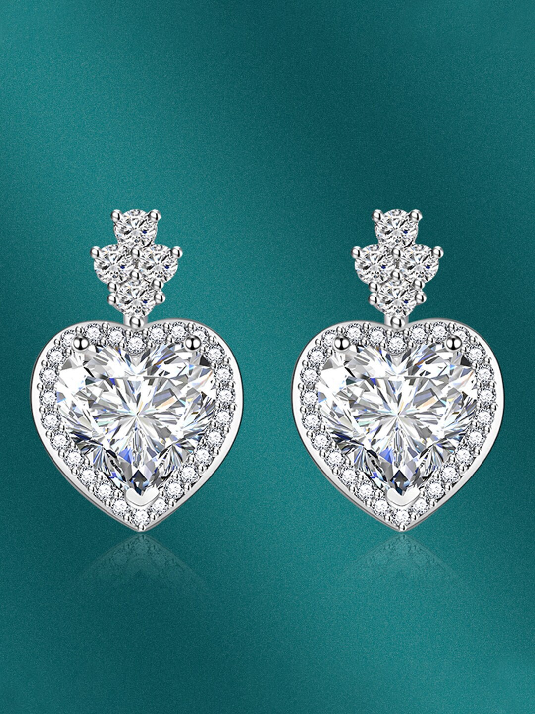 

Designs & You Silver-Plated Cubic Zirconia Studded Heart Shaped Drop Earrings