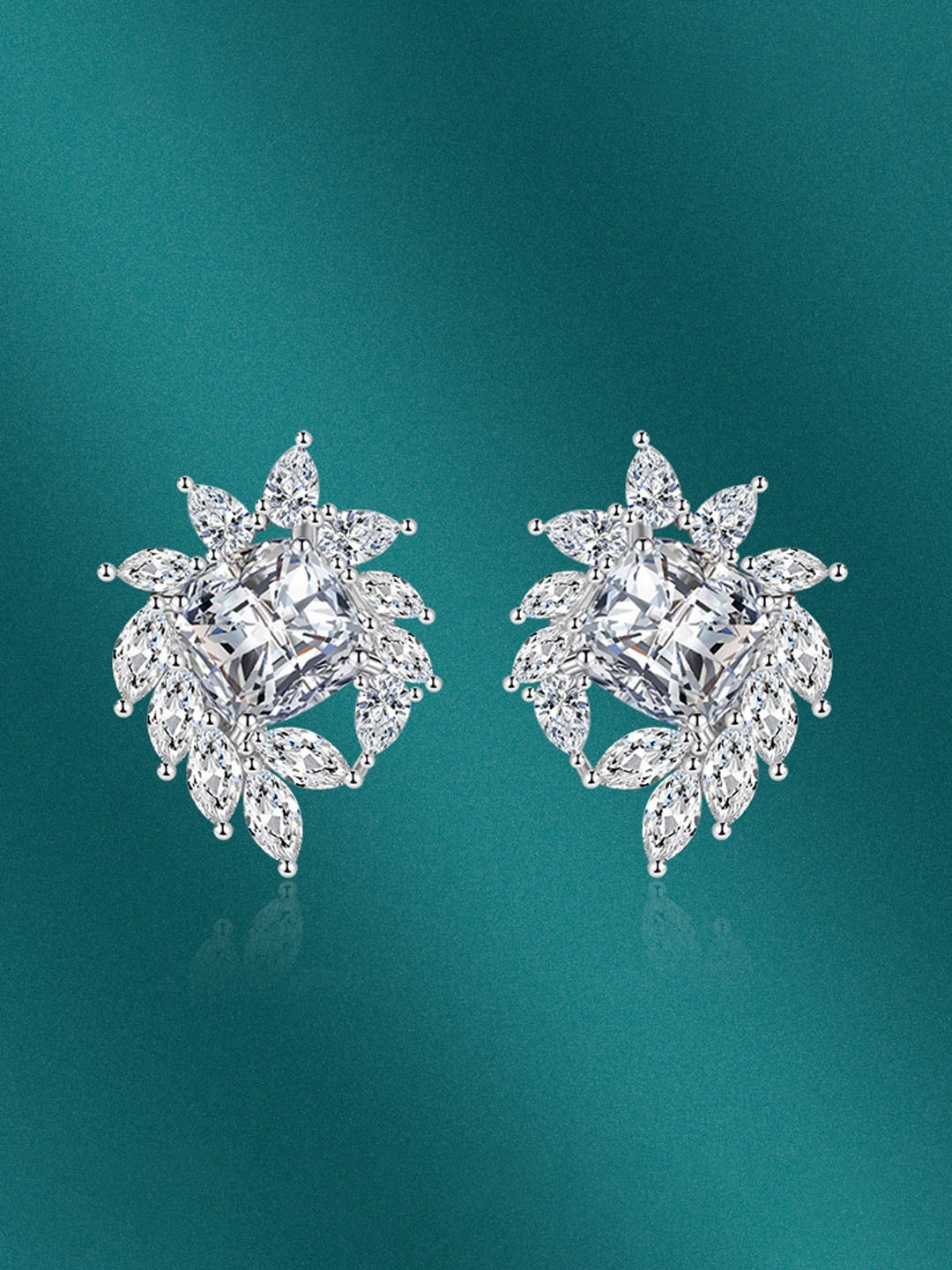 

Designs & You Silver Plated Cubic Zirconia Studded Studs Earrings
