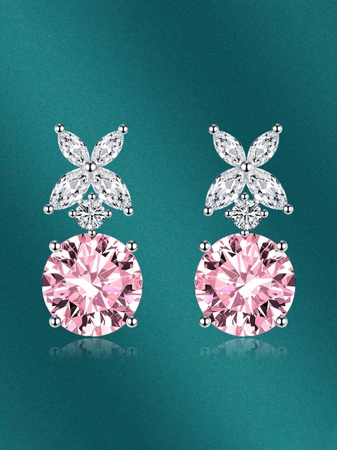 

Designs & You Silver Plated Cubic Zirconia Studded Drop Earrings