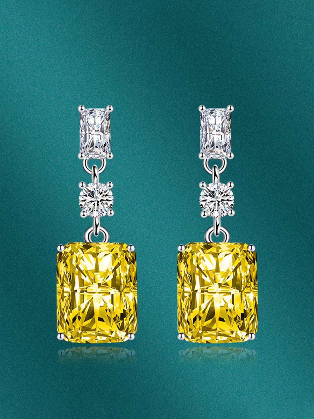 

Designs & You Silver Plated Cubic Zirconia Plated Geometric Drop Earrings