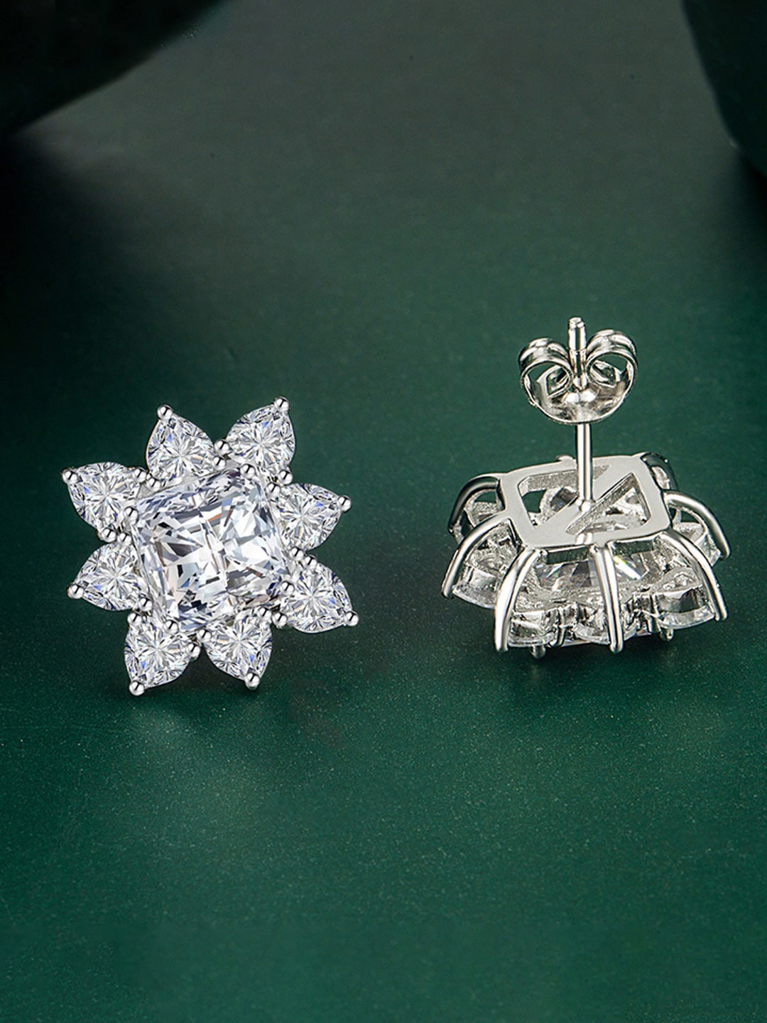 

Designs & You Silver-Plated Cubic Zirconia-Studded Floral Stud Earrings