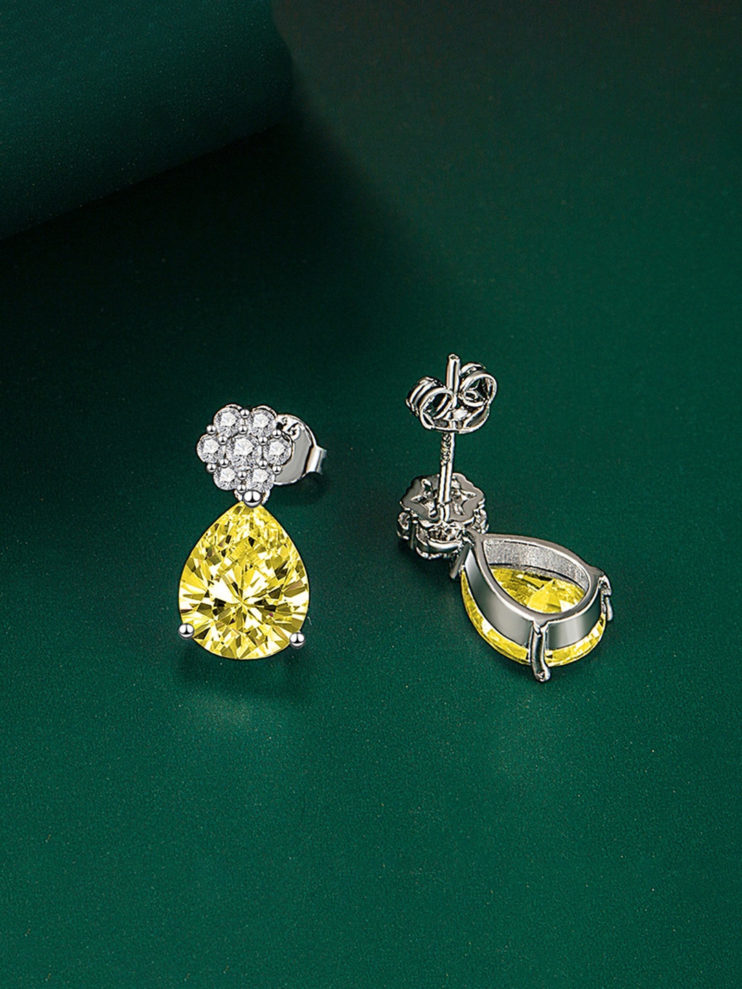 

Designs & You Silver Plated Cubic Zirconia Studded Teardrop Shaped Drop Earrings