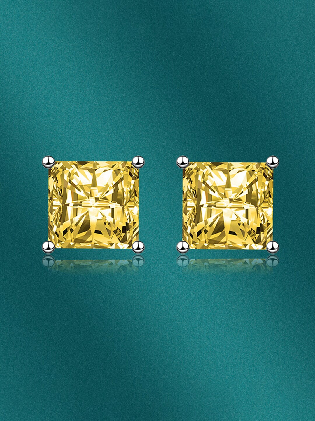 

Designs & You Silver-Plated Cubic Zirconia-Studded Square Studs Earrings