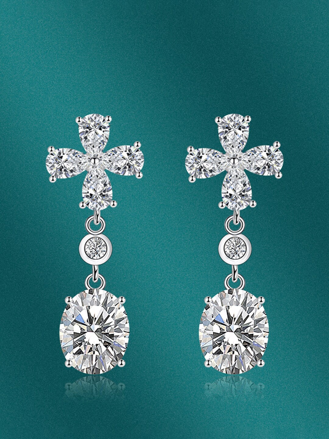 

Designs & You Silver-Plated Cubic Zirconia-Studded Oval Shaped Drop Earrings