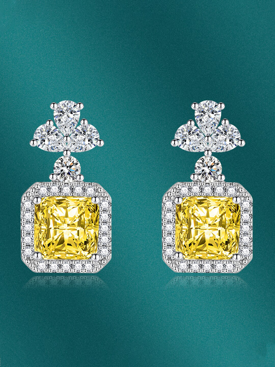 

Designs & You Silver-Plated Cubic Zirconia Studded Square Drop Earrings