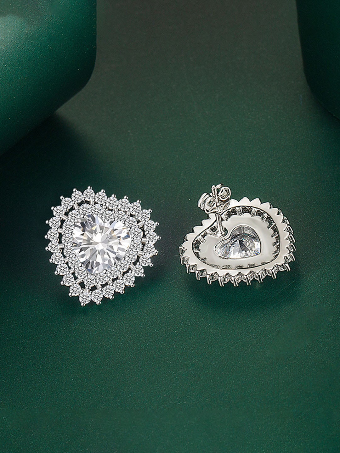 

Designs & You Silver-Plated Cubic Zirconia-Studded Heart Shaped Stud Earrings