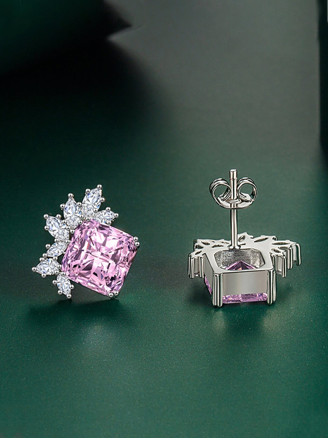 

Designs & You Cubic Zirconia Silver Plated Square Studs Earrings