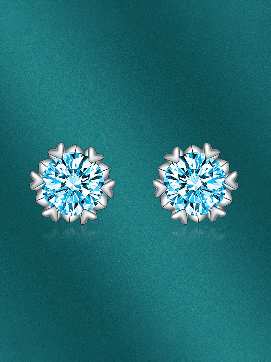 

Designs & You Cubic Zirconia Silver Plated Floral Studs Earrings