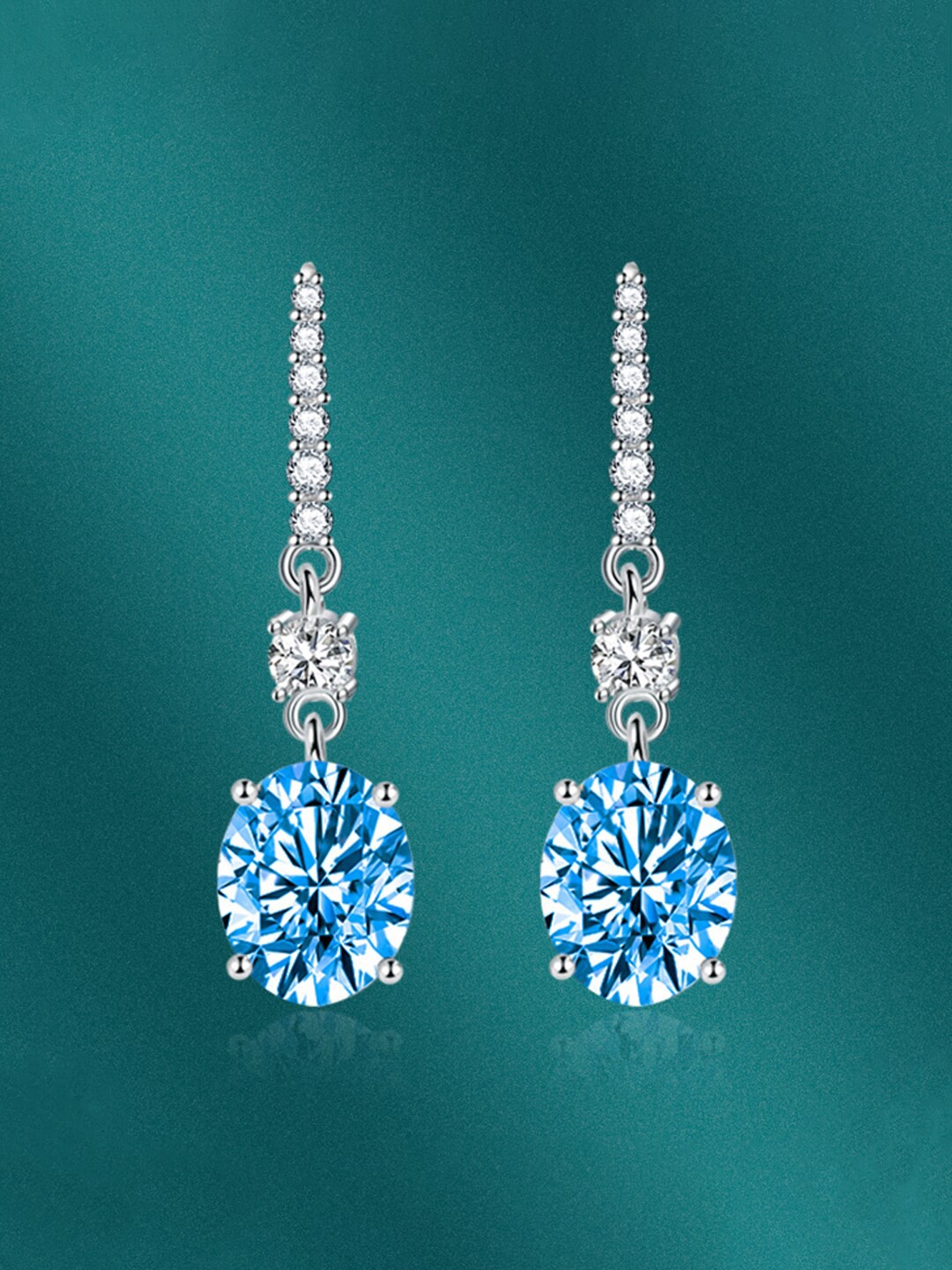 

Designs & You Silver-Plated Cubic Zirconia Studded Oval Drop Earrings