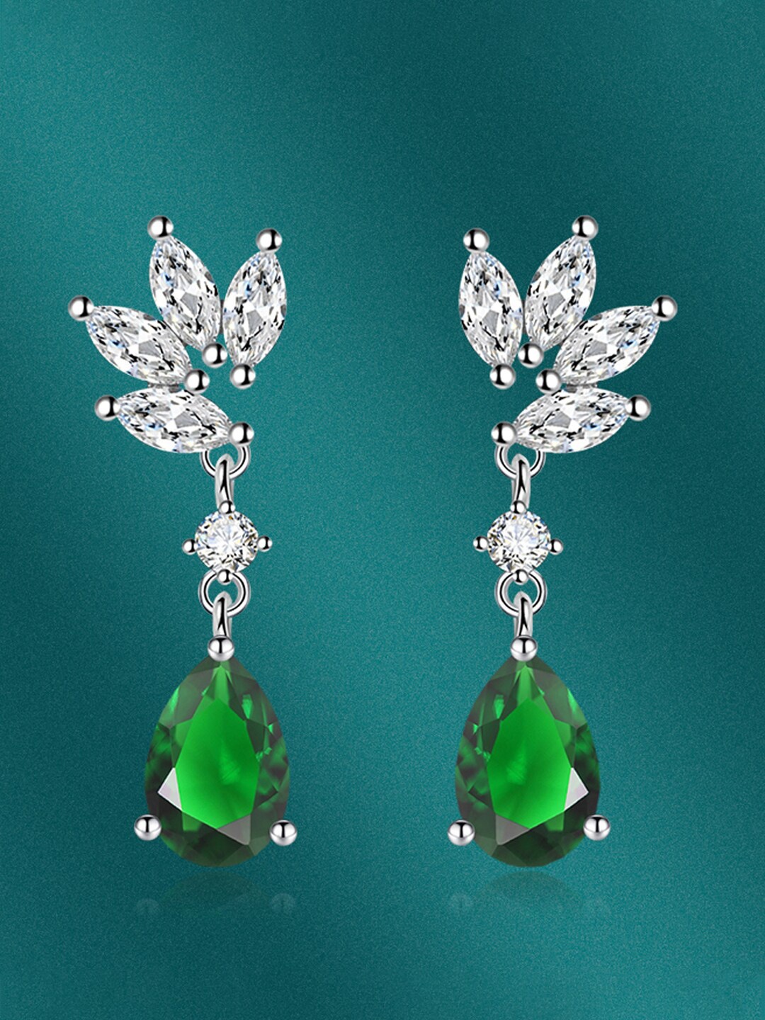 

Designs & You Silver Plated Cubic Zirconia Studded Teardrop Shaped Drop Earrings