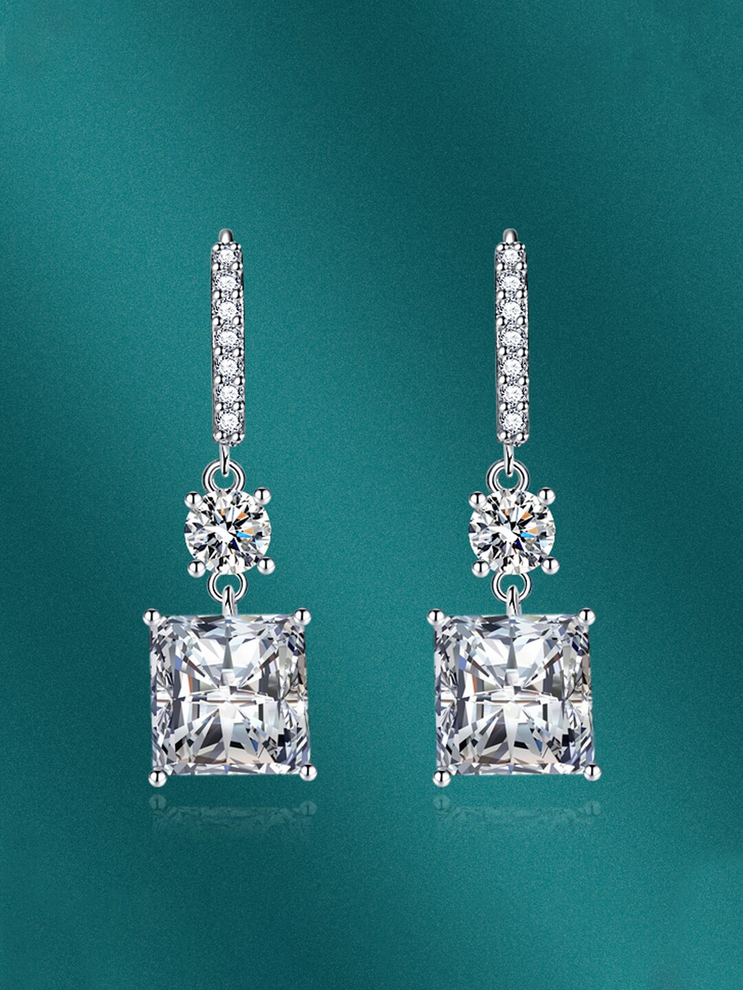 

Designs & You Silver-Plated Cubic Zirconia-Studded Square Shaped Drop Earrings