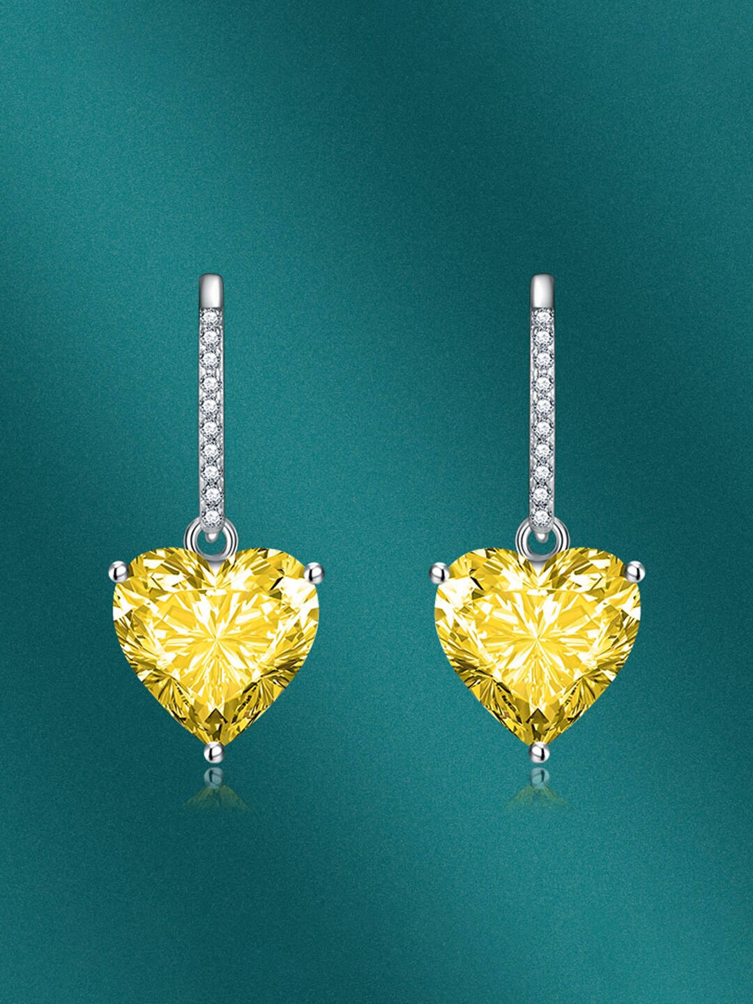 

Designs & You Silver-Plated Cubic Zirconia-Studded Heart Shaped Drop Earrings