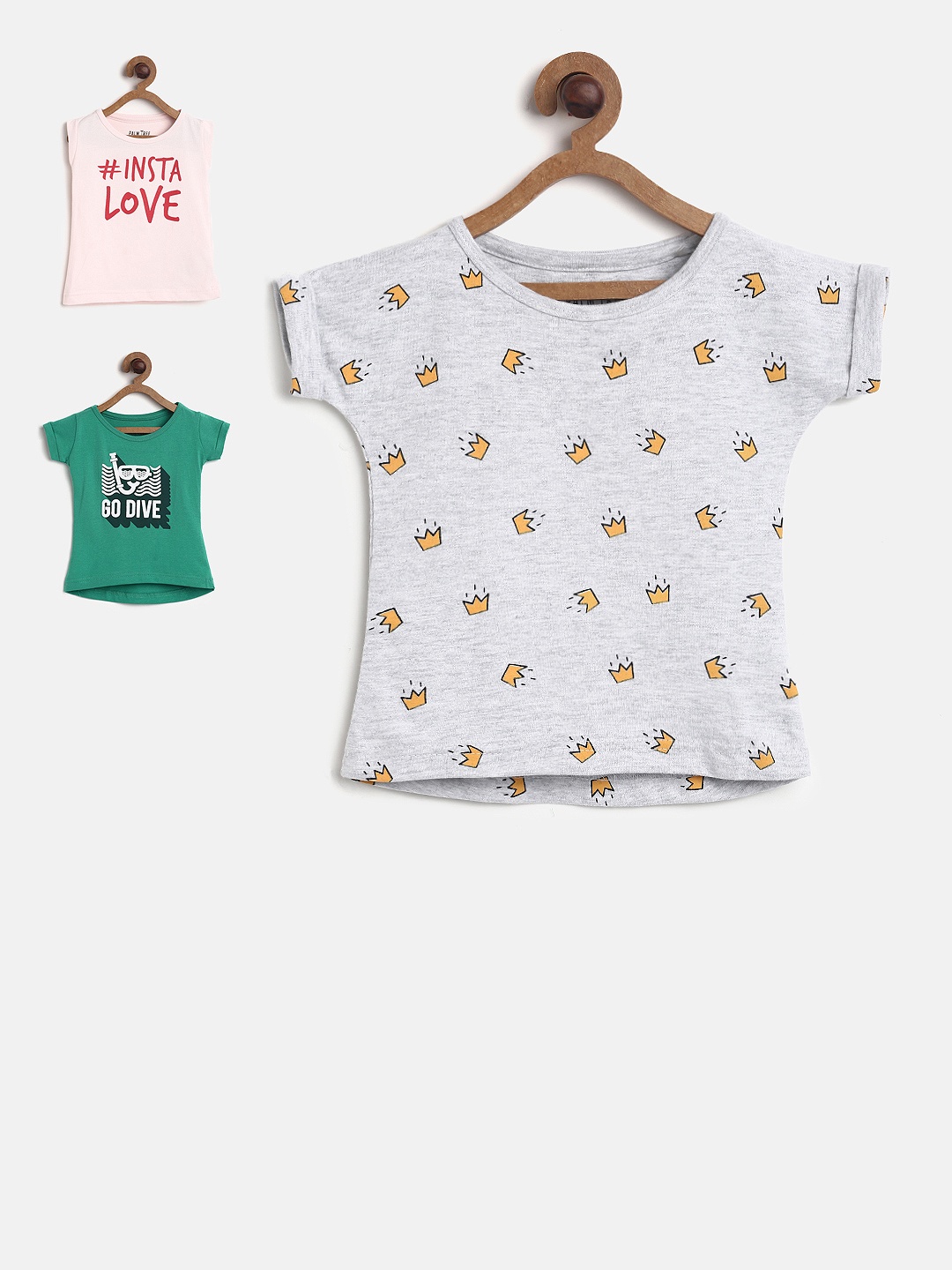 

Palm Tree Girls Pack of 3 Printed Tops, Grey