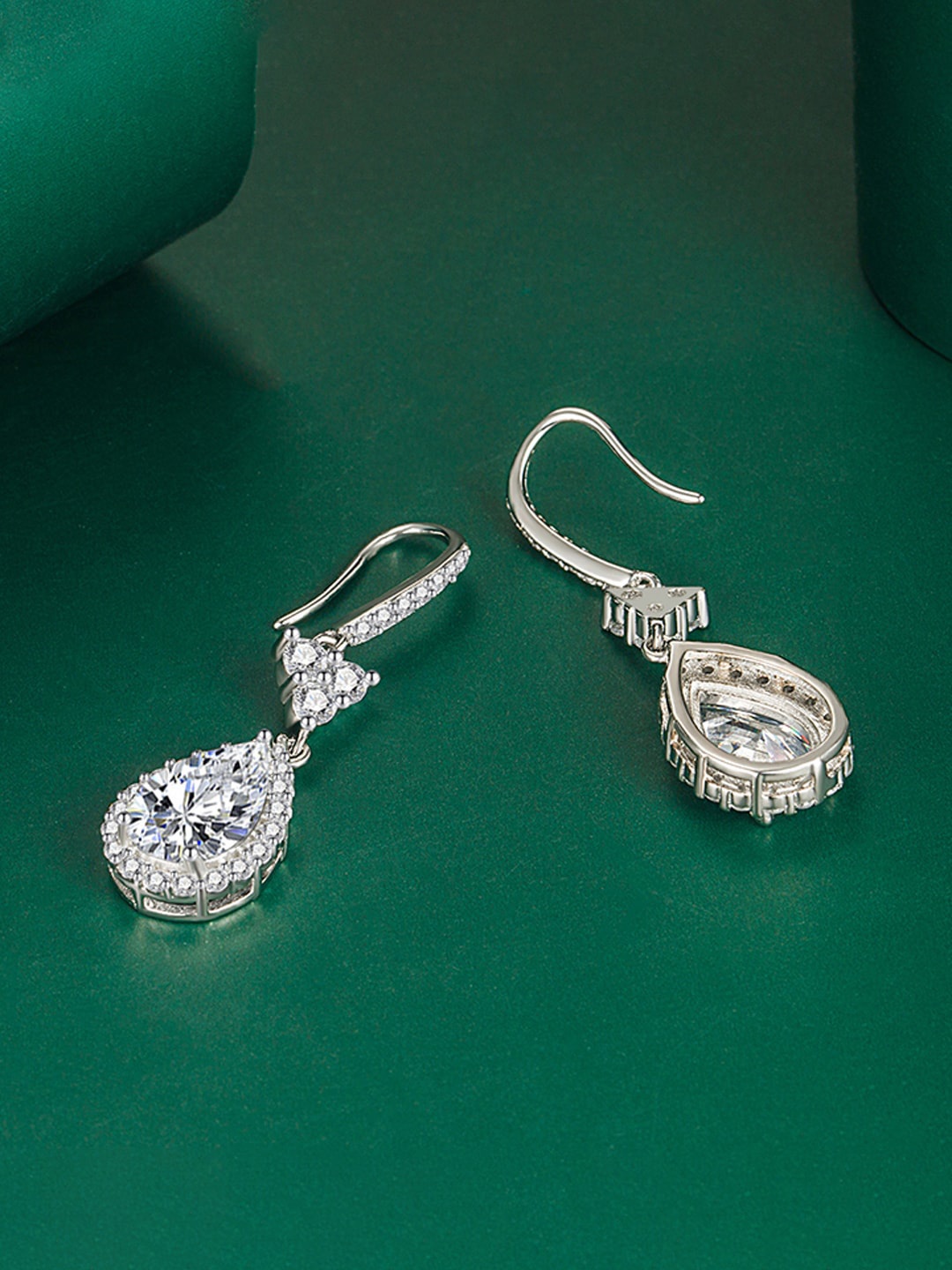 

Designs & You Silver Plated Cubic Zirconia Studded Tear Drop Shaped Drop Earrings