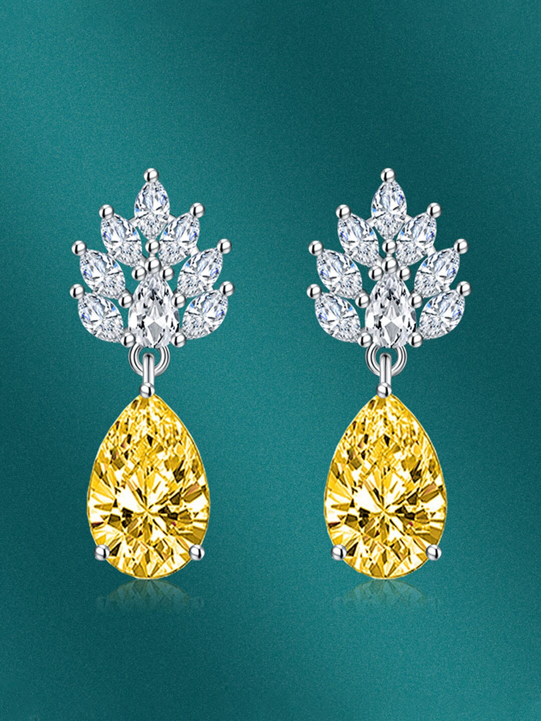 

Designs & You Silver Plated Cubic Zirconia Studded Teardrop Shaped Drop Earrings