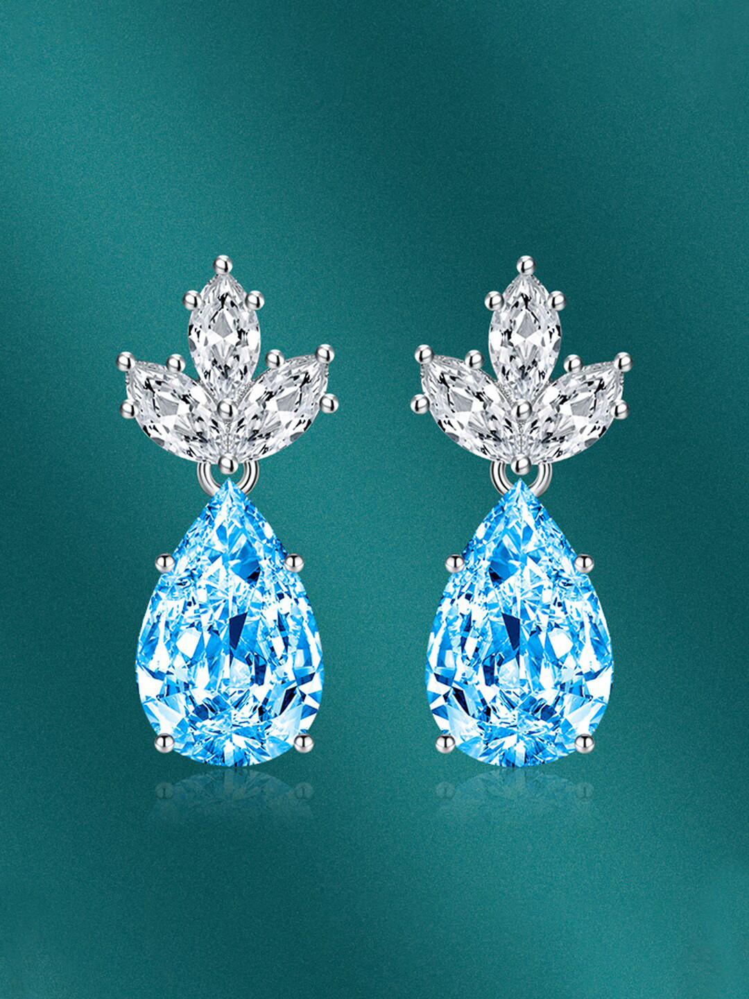 

Designs & You Silver-Plated Cubic Zirconia-Studded Teardrop Shaped Drop Earrings