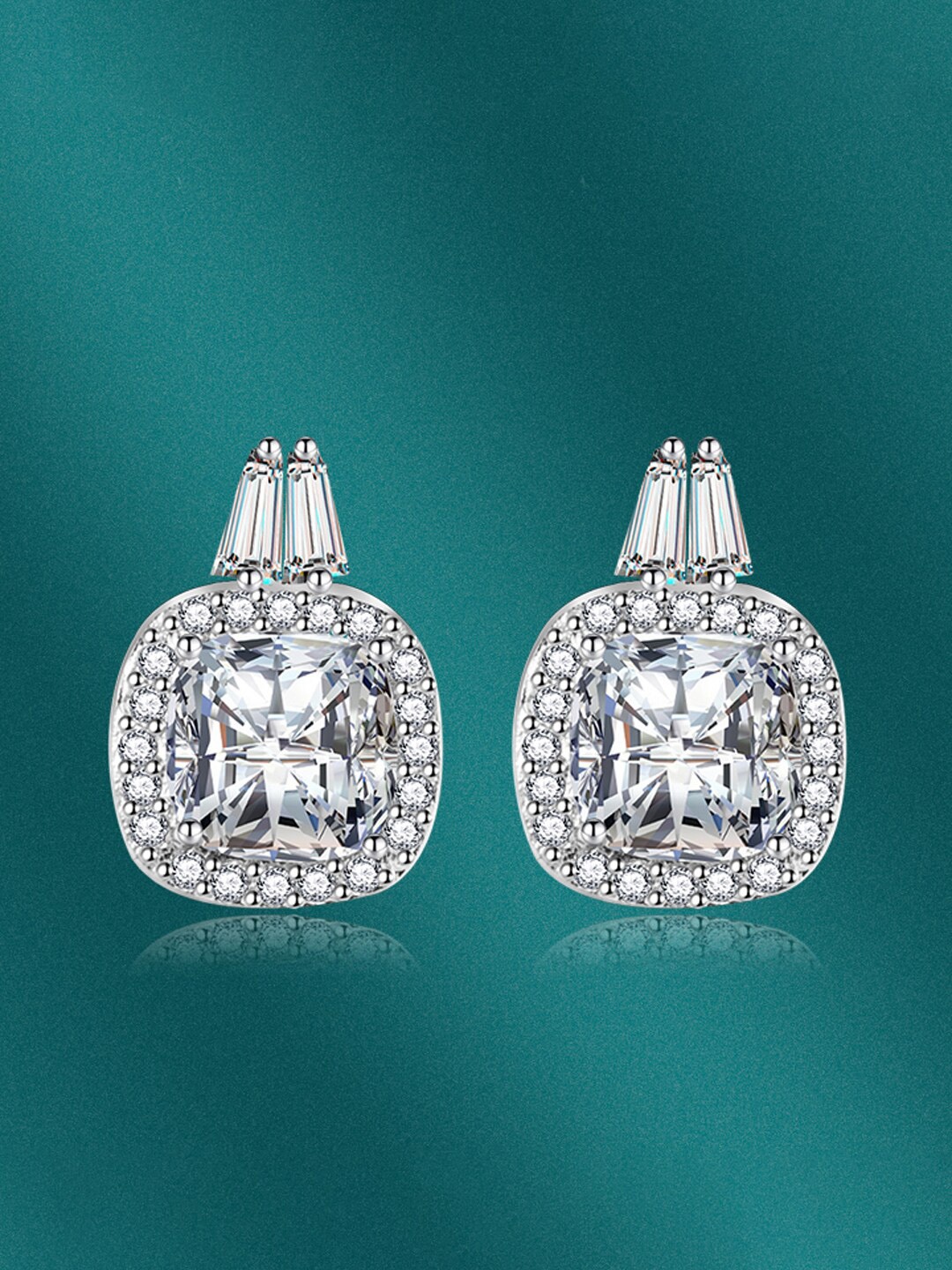 

Designs & You Silver Plated Cubic Zirconia Studded Studs Earrings