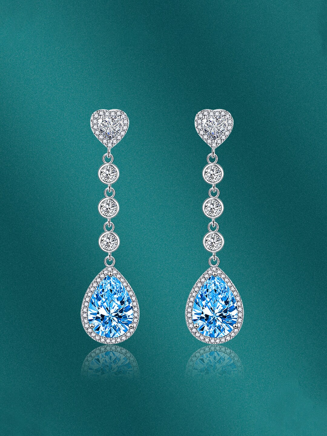 

Designs & You Cubic Zirconia Silver Plated Teardrop Shaped Drop Earrings