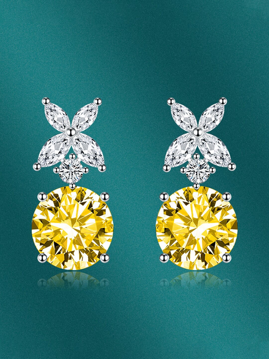 

Designs & You Silver Plated Cubic Zirconia Studded Teardrop Shaped Drop Earrings
