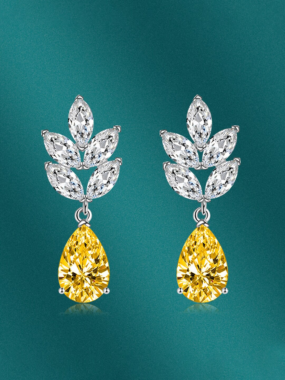 

Designs & You Silver-Plated Cubic Zirconia Studded Teardrop Shaped Drop Earrings